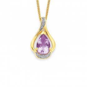 9ct+Pink+Amethyst+And+Diamond+Pendant