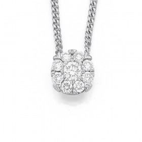 9ct+White+Gold%2C+Diamond+Cluster+Pendant+TDW%3D.25ct