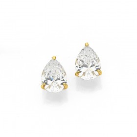 9ct+Cubic+Zirconia+Pear+Stud+Earrings