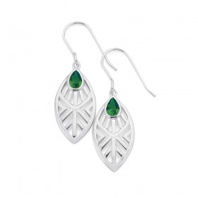 Sterling+Silver+Green+Cubic+Zirconia+Open+Geometric+Pear+Drop+Earrings