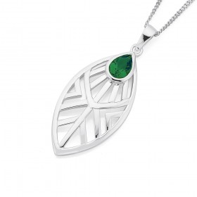 Sterling+Silver+Green+Cubic+Zirconia+Open+Geometric+Pear+Drop+Pendant