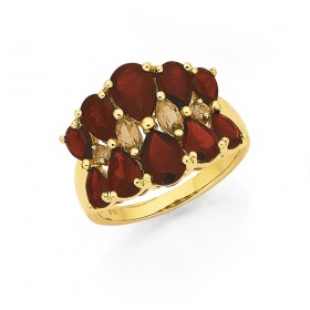 9ct+Multi+Pear+Garnet+and+Citrine+Ring