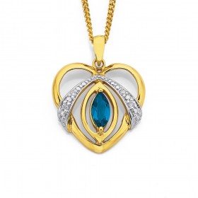 9ct+London+Blue+Topaz+and+Diamond+Heart+Pendant