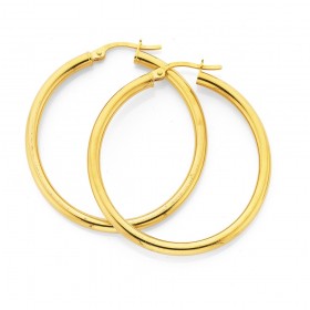 9ct+Gold+30mm+Polished+Hoop+Earrings