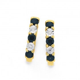 9ct+Gold+Black+Sapphire+%26amp%3B+Diamond+Huggie+Earrings