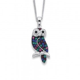 Sterling-Silver-Multi-Coloured-Crystal-Owl-Pendant on sale