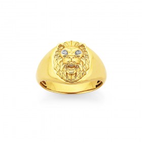 9ct%2C+Diamond+Set+Lion+Head+Gents+Ring