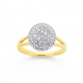 9ct+Gold+Diamond+Round+Cluster+Ring