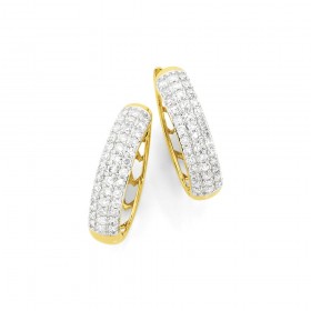 9ct+Gold+Pave+Diamond+Huggie+Earrings