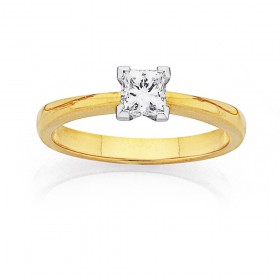 18ct+.50ct+Princess+Cut+Diamond+Solitaire+Ring