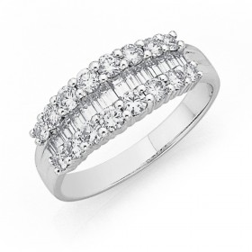 18ct+White+Gold+3+Row+Diamond+Ring