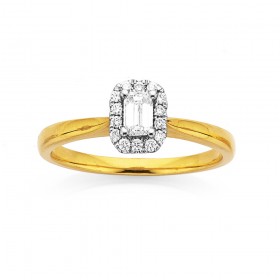 18ct-Emerald-Cut-Diamond-Halo-Style-Ring on sale