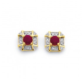 9ct+Ruby+and+Diamond+Earrings