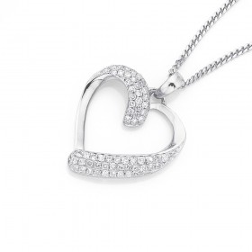 9ct+White+Gold+Diamond+Heart+Pendant