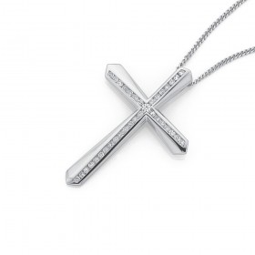 9ct+White+Gold+Diamond+Cross