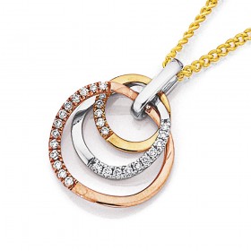 9ct+Tri+Tone+Diamond+Circle+Pendant