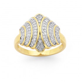 9ct+Gold%2C+Diamond+Set+Art+Deco+Style+Ring