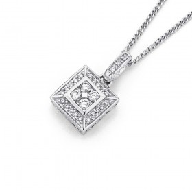 9ct+White+Gold+Diamond+Pendant