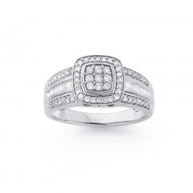 9ct-White-Gold-Diamond-Cushion-Shape-Dress-Ring on sale