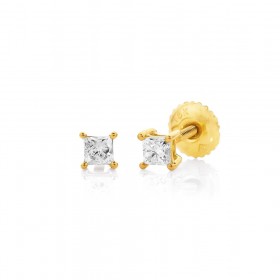 18ct+Princess+Cut+Diamond+Screwback+Studs