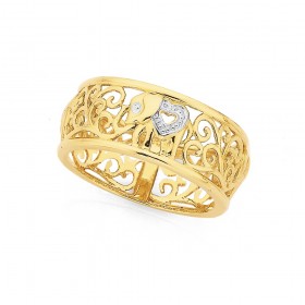 9ct+Filigree+Elephant+Ring