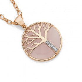 9ct-Rose-Quartz-Diamond-Tree-of-Life-Pendant on sale