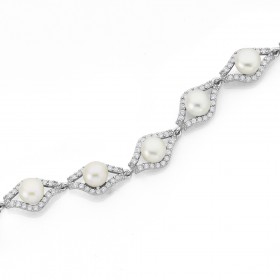 Sterling+Silver+Freshwater+Pearl+%26amp%3B+Cubic+Zirconia+Bracelet