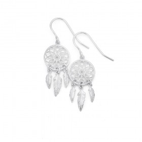 Sterling+Silver+Dreamcatcher+Drop+Earrings