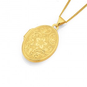 9ct+Oval+Floral+Patterned+Locket