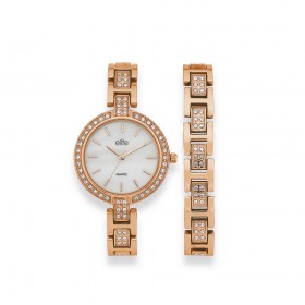 Elite-Ladies-Rose-Tone-MOP-Dial-Stone-Set-Watch on sale