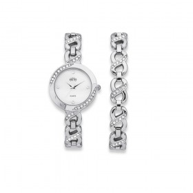 Elite-Ladies-Stone-Set-MOP-Dial-Watch-Bracelet-Set on sale