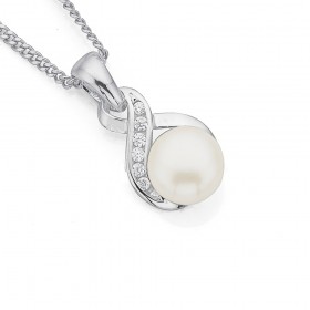 Sterling+Silver+Cubic+Zirconia+%26amp%3B+Pearl+Pendant