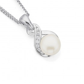 Sterling-Silver-Cubic-Zirconia-7mm-Pearl-Pendant on sale
