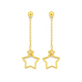 9ct+Double+Star+Chain+Drop+Earrings