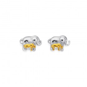 Sterling+Silver+Gold+Plated+Mother+%26amp%3B+Child+Elephant+Studs