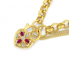 9ct-19cm-Oval-Belcher-Bracelet-with-Ruby-Diamond-Padlock on sale