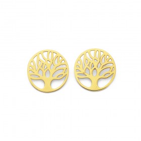 9ct+Tree+of+Life+Disc+Stud+Earrings