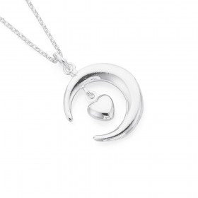 Sterling-Silver-Crescent-Moon-with-Dangling-Heart-Pendant on sale