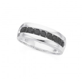 Sterling+Silver+Black+Cubic+Zirconia+Centre+Gents+Ring