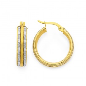 9ct+Diamond+Cut+5x20mm+Double+Strip+Stardust+Hoops