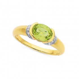 9ct-Oval-Peridot-Diamond-Ring on sale