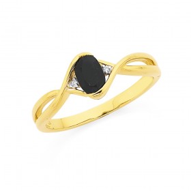 9ct+Onyx+Twist+With+Diamond+Ring