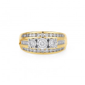 9ct+3+Stone+3+Row+Miracle+Set+Band+Total+Diamond+Weight%3D1.00ct