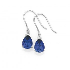 9ct-White-Gold-Created-Ceylon-Sapphire-Diamond-Pear-Shape-Hook-Earrings on sale