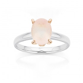 9ct-White-Gold-with-Rose-Gold-Setting-Rose-Quartz-and-Diamond-Ring on sale