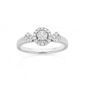 9ct+White+Gold+Three+Cluster+Diamond+Ring