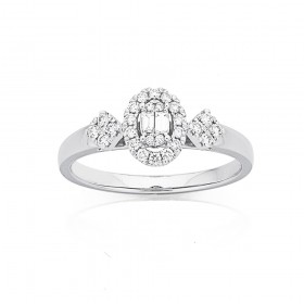 9ct+White+Gold+Three+Cluster+Diamond+Ring