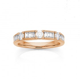 18ct+Rose+Gold+Diamond+Milgrain+Band