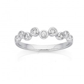 9ct+White+Gold+Diamond+Bubble+Stacker+Ring