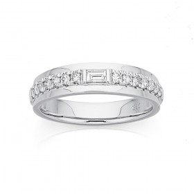 9ct-White-Gold-Baguette-and-Round-Diamond-Band on sale